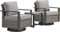 Outdoor Patio Swivel Rocker Chairs - 3 Piece Wicker Patio Furniture Bistro Set with 2 Swivel Rocking Chairs and 1 Metal Side Table,Thick Cushions,Deep Seating for Deck Porch Garden(Mixed Grey/Grey)