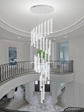 177'' Long Crystal Column Chandelier Silver 30-Light Extra Large Staircase Chandelier High Ceiling Dimmable LED Ceiling Lighting Foyer Entryway Light Source is Replaceable