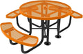 COATEDOUTDOORFURNITURE Heavy-Duty Portable ADA-Compliant Outdoor Picnic Table with Umbrella Hole, Expanded Metal Patio Dining Furniture Made in America (46" Round Top, Textured Orange)