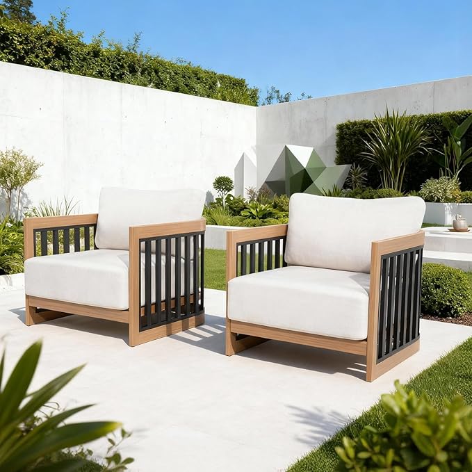 Ulax furniture Patio Aluminum Club Chair Lounge Chairs with Cushions (Club Chair x 2)