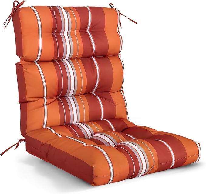 EAGLE PEAK Tufted Outdoor/Indoor High Back Patio Chair Cushion, Set of 1, 46'' x 22'', Red Stripes