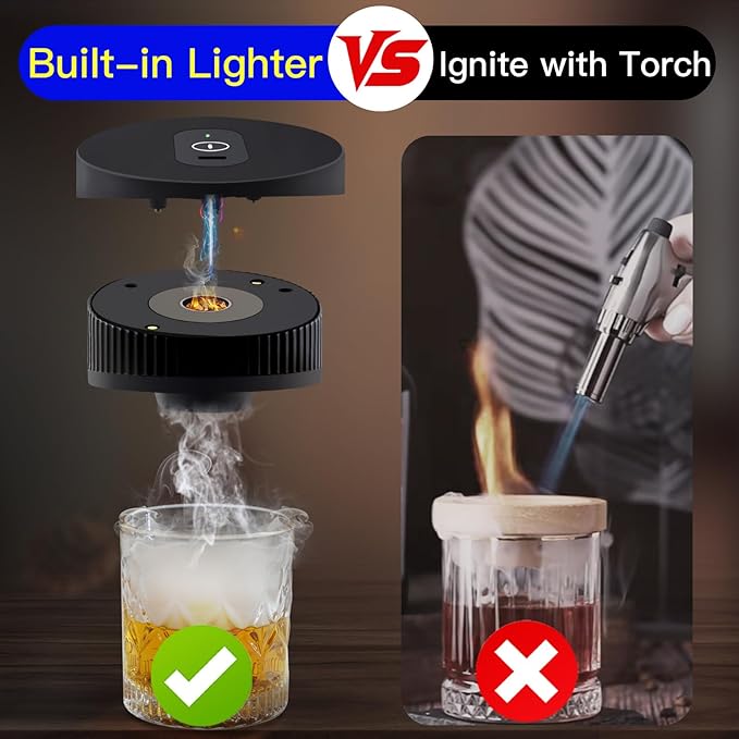 Rechargeable Whiskey Smoker Kit with 8 Wood Chip, Electric Whiskey Smoker Kit Built-in Lighter, Old Fashioned Smoker Kit, Bourbon Whiskey Gifts for Men,Dad,Husband,Boyfriend (No Butane Needed)