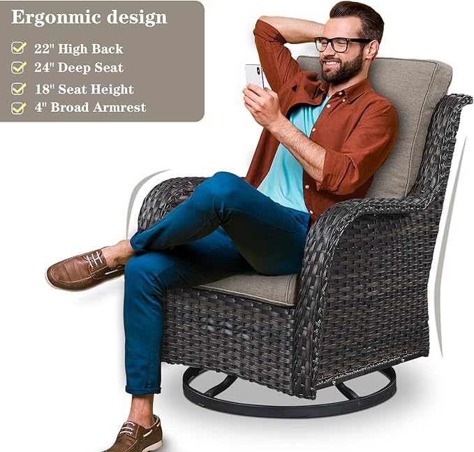 Belord Outdoor Swivel Rcoker Patio Chairs - Outdoor Swivel Patio Chairs Set of 2 Wicker Chair Patio Furniture Sets with Covered Cushion for Porch Deck Balcony Garden, Gray
