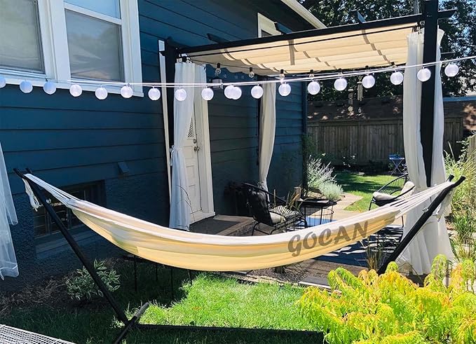 GOCAN Brazilian Double Hammock 2 Person 330X150cm Load 500Pound Cotton Hammock for Patio Porch Garden Backyard Lounging Outdoor and Indoor (Beige)