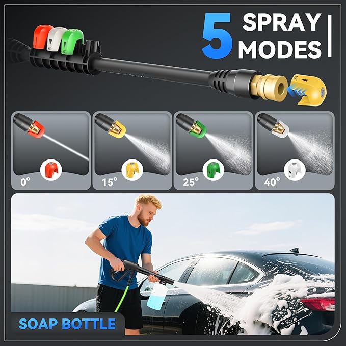 Professional Pressure Cleaner 5000 PSI,Heavy Duty Power Cleaner with 4 Nozzles,Foam Cannon,33FT Hose and 500ml Soap Bottle for Home/Cars (Green)