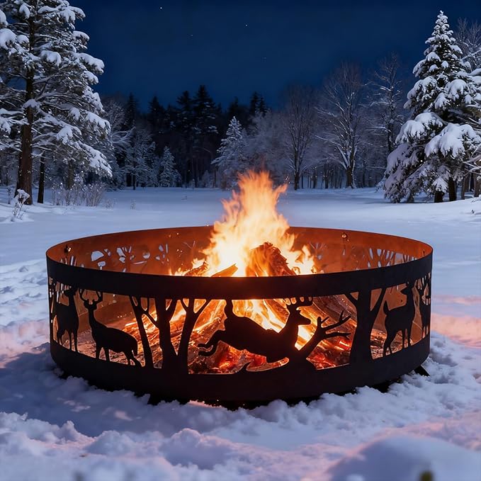 Fire Pit Ring: 36 X 9 in Large Metal Smokeless Heavy Duty Black Anti-Rust Coating Portable for Outdoor Camping Garden Wood Burning Keep Warm with Air Vent for Men