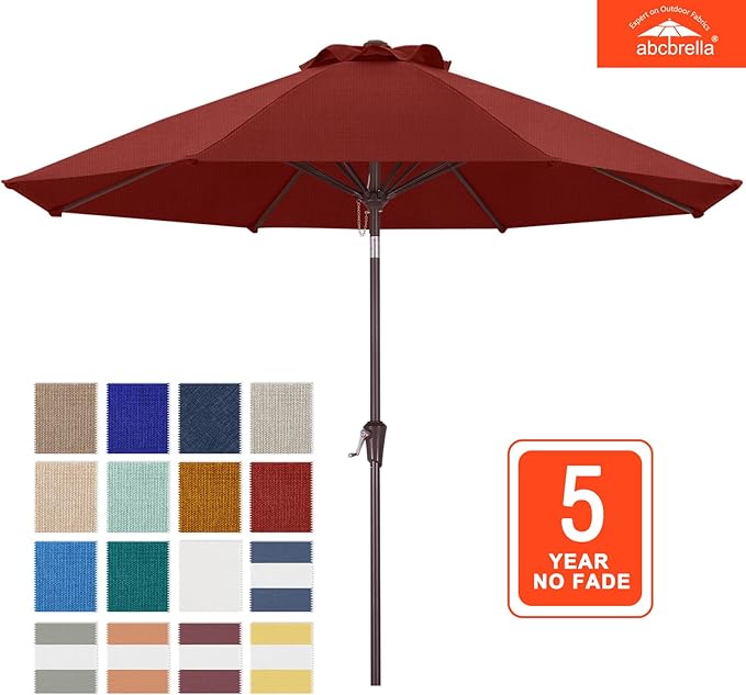 ABCCANOPY OLEFIN® 5-Year No Fading 9FT Patio Umbrella, Outdoor Table Umbrella with 8 Sturdy Ribs for Deck, Backyard, Yard (Burgundy)