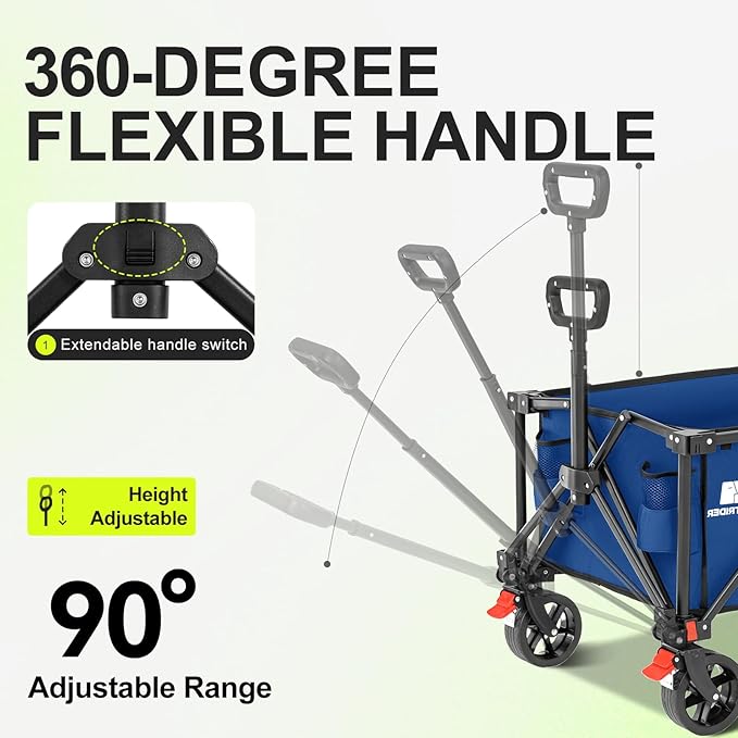Collapsible Wagon with Wheels,Wagons Carts Foldable Wagon Cart with Flexible Handle, Lightweight Portable Folding Utility Grocery Shopping Cart for Grocery Sports Garden Camping(Blue)