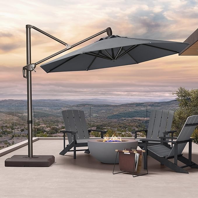PURPLE LEAF 10FT Cantilever Patio Umbrella with 360-degree Rotation Aluminum Round Outdoor Offset Hanging Umbrella for Patio Pool, Deep Grey