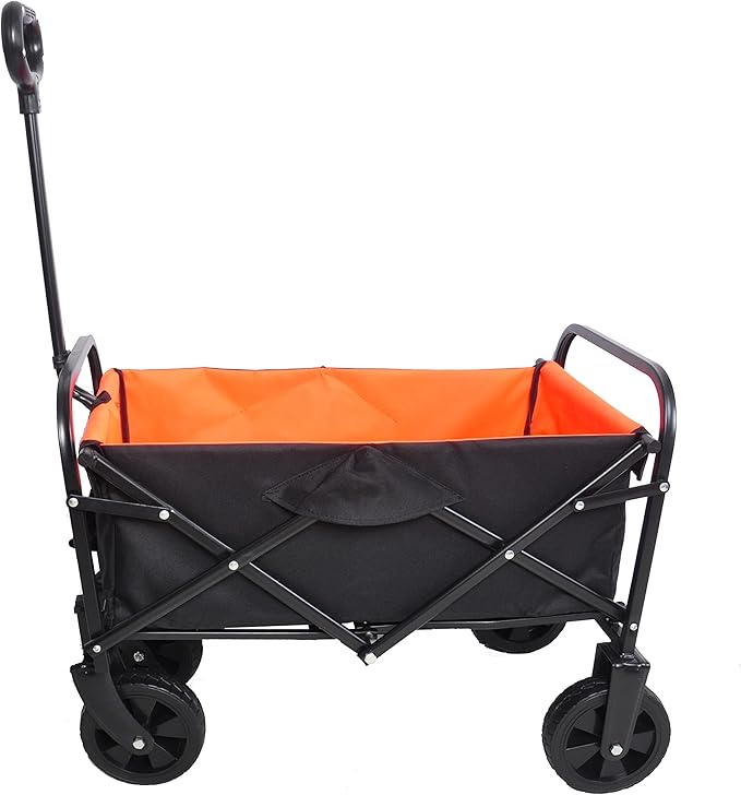 Collapsible Folding Wagon Garden Shopping Beach Cart,Heavy Duty Utility Buggy with Big Wheels,Adjustable Handle and Cup Holder,for Sand,Camping,Outdoor,30.31",Yellow+Black