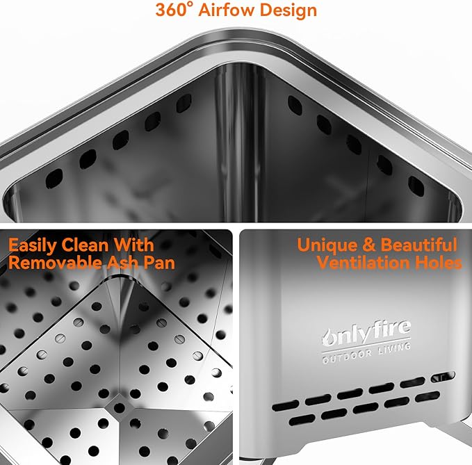 ONLYFIRE OUTDOOR LIVING 2-in-1 Smokeless Fire Pit with Pot Bracket & Carry Bag, Portable Camping Stove Tabletop Fireplace for Patio Backyard RV Tailgating, Sliver 9", FP052