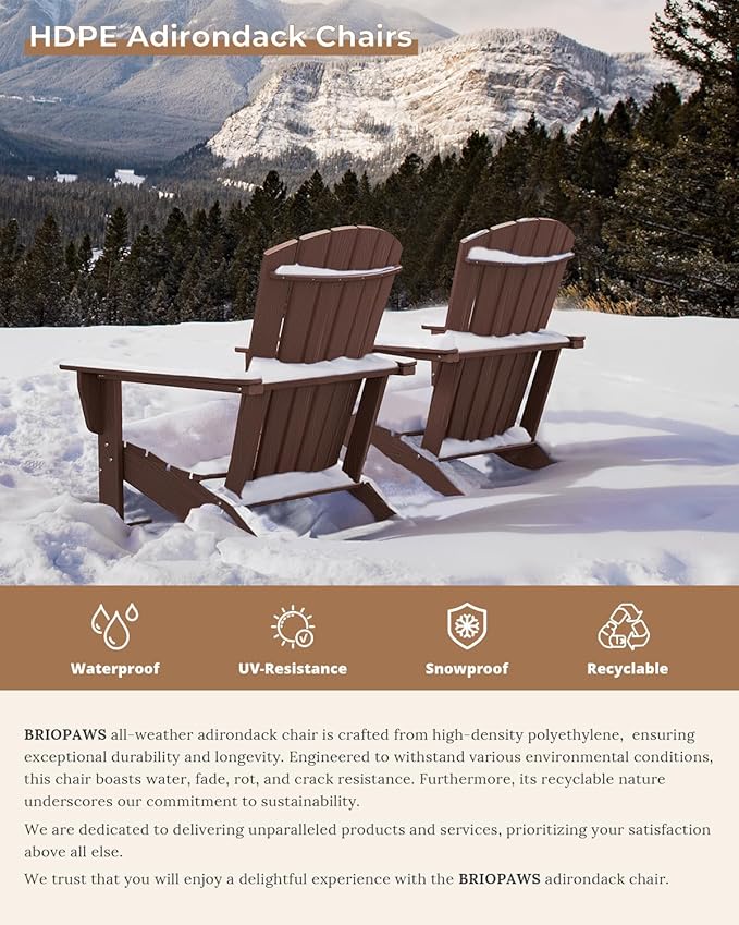 BRIOPAWS Adirondack-Chairs-Set of 4 | Brownwood Grain |Fire Pit Chair | Oversized | HDPE Plastic | Weather Resistant | for Deck Outdoor Poolside Campfire