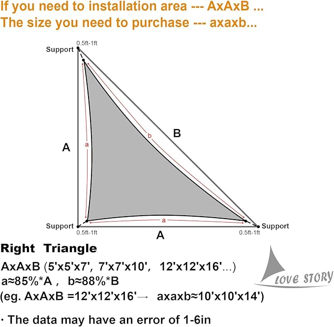 LOVE STORY Custom Size 7'x10'x12.2' Butter Cream Sun Shade Sail Right Triangle Sunhsade Fabric Awning Canopy for Patio Backyard Carport Pergola (Customized)