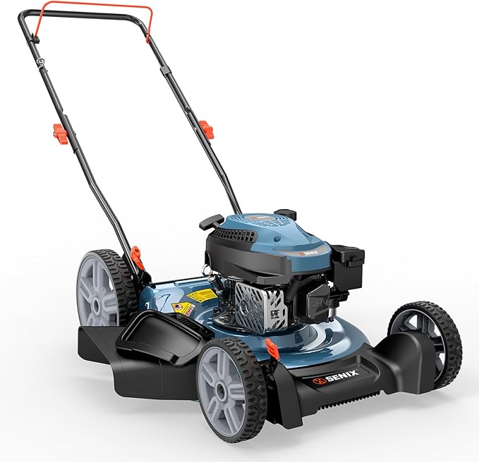 SENIX 144 cc Gas Lawn Mower, 21 inch 2-in-1 Push with Mulching and Side Discharge, 4-Cycle Engine, 6 Position Cutting Height Adjustment for Yard and Garden