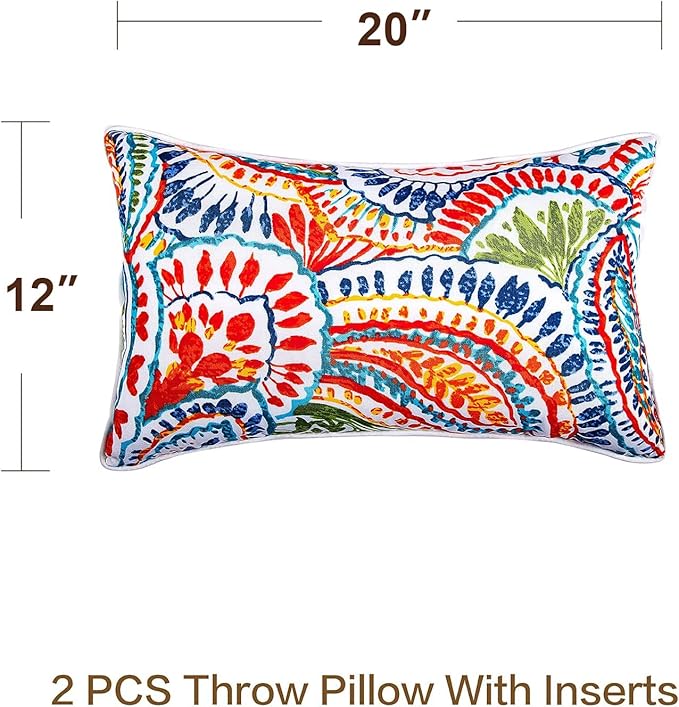 JMGBird Outdoor Lumbar Pillows Set of 2 with Insert - 12x20 Inch Waterproof Outdoor Pillows for Patio Furniture