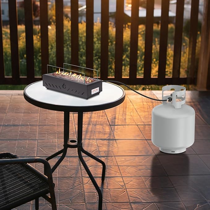 ONLYFIRE OUTDOOR LIVING 18" Propane Gas Fire Pit with Glass Wind Guard & Lava Rocks, Portable Tabletop Smokeless Firepit Side-Mounted for Patio Backyard Camping Tailgating RV, Hose Included, FP026