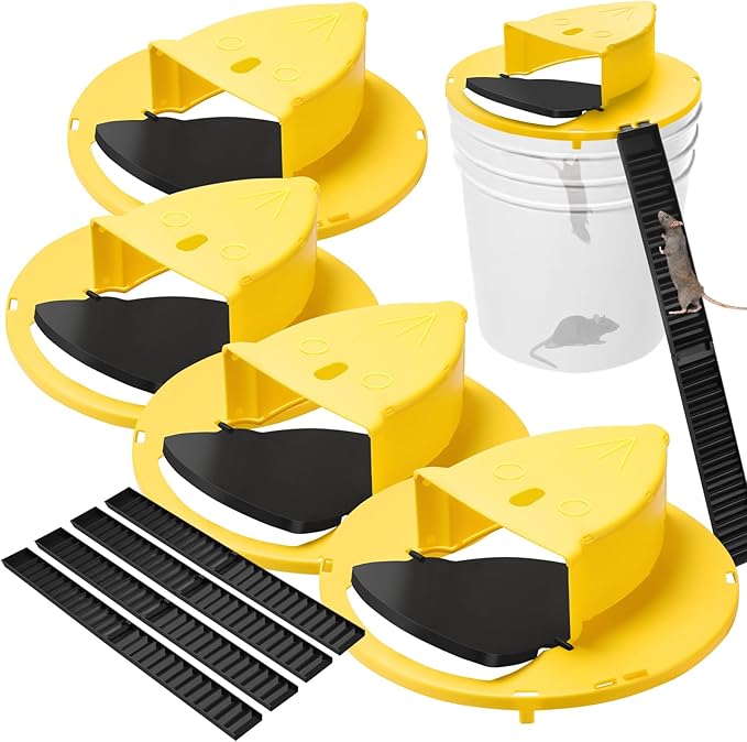 Mouse Trap Bucket Lid, 5 Gallon Bucket Lid Mouse Rat Trap, Multi-Catch, Auto Reset, Reusable Mice Trap Lid for Indoor Outdoor Use (4)
