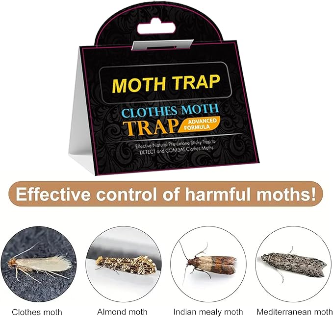 Pantry Moth Glue Traps (8 Packs) Pantry Moth Killer for House Pantry | Non-Toxic and Odorless for Food and Cupboard Moth | Super Strong Glue for Moth Catcher | Black