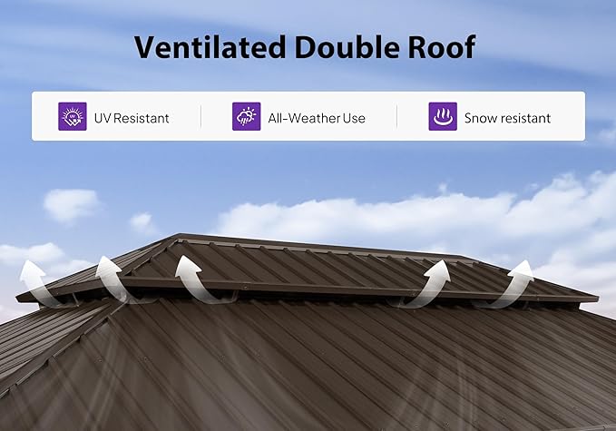 PURPLE LEAF 12' X 20' Outdoor Sunroom Hardtop Gazebo with Enclosed Solarium Galvanized Metal Roofs Patio Wood Grain Aluminum Frame with Screens and Doors for Hot Tub Garden House Bronze