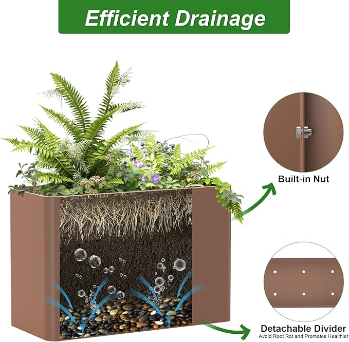 Large Metal Planter Box 36”x 15”x 24”,Heavy Duty Rectangular Tall Metal Planter Box with Drainage Holes for Outdoor Garden Patio