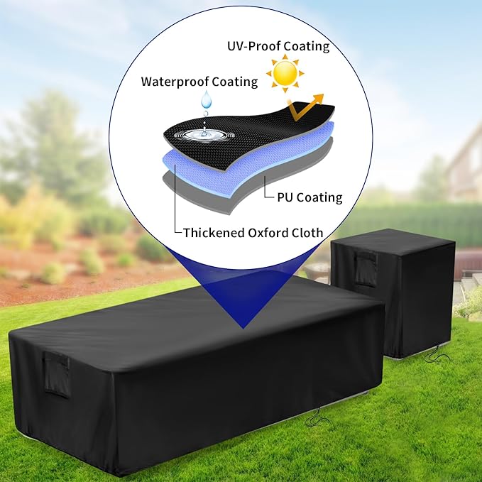Saking 42" Rectangular Fire Pit Tables 2-Piece 50,000 BTU Outdoor Propane Gas Fire Pit Cover Rectangular, 42in &16.5in, Waterproof & UV-Resistant, Patio Set Cover, Black