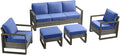 Rilyson Outdoor Wicker Patio Furniture Set - 5 Piece Patio Conversation Set with 2 Wicker Armrest Chairs,2 Rattan Ottoman and 1 Couch,Sturdy Frame,Thick Cushions,Deep Seating(Mixed Grey/Blue)