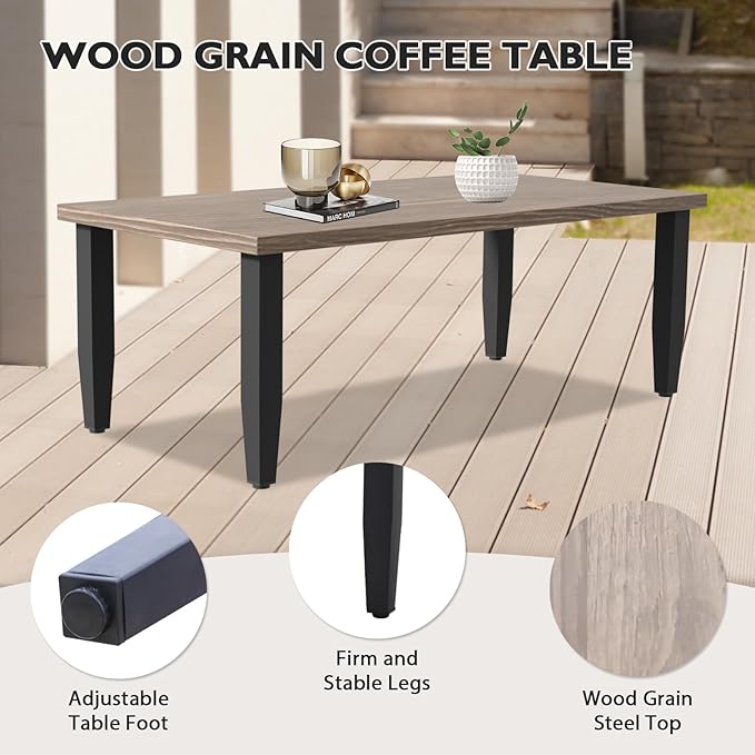 EAGLE PEAK Modern Wicker Outdoor Patio Furniture Set, Patio Conversation Set, 2 Chairs, 2-Seat Loveseat, 2 Ottomans and Coffee Table, 6 Pieces, Brown/Red