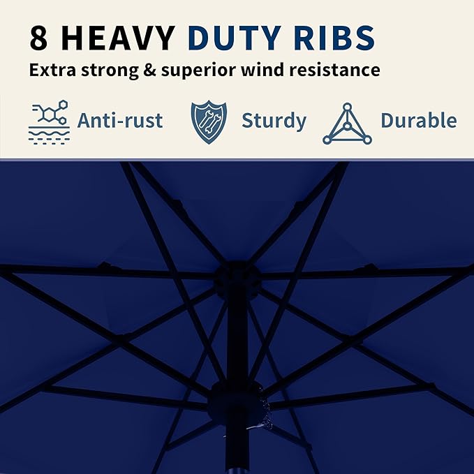 9FT 3 Tiers Patio Umbrella With Auto Tilt And Crank, Outdoor Table Market Umbrella with 8 Sturdy Ribs for Garden, Lawn, Deck, Backyard and Pool
