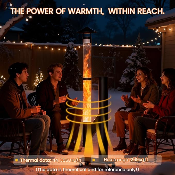 71 Inches Wood Pellet Fire Pits with Wheels - Portable Wood Pellet Heater with Thickened Base- Smokeless Patio Rocket Stove - Painted Stainless Steel Outdoor Fire Pit for Backyard Camping