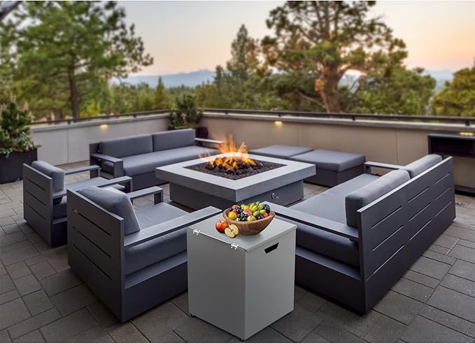 Stanbroil Propane Tank Cover Table Hideaway Table, 16" Storage Side Table for 20 lb Propane Tank, Outdoor Gas Tank Storage Box with Side Handles, Grey