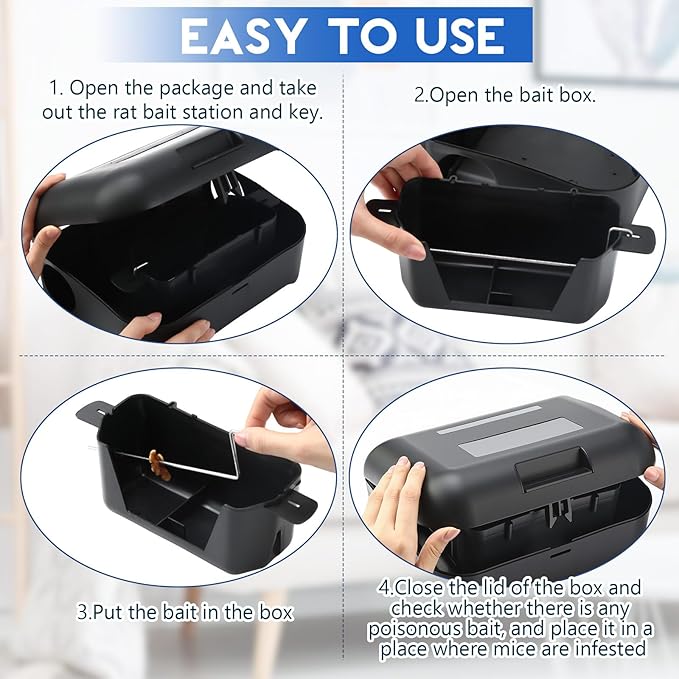 Qualirey 2 Pack Rat Bait Stations Large Rodent with Key Reusable Mouse Stations Mice Blocks Heavy Duty Boxes for Outdoor Rodents Mice Blocks, Bait Not Included, Black (9.8 x 7.5 x 4.3 Inches)