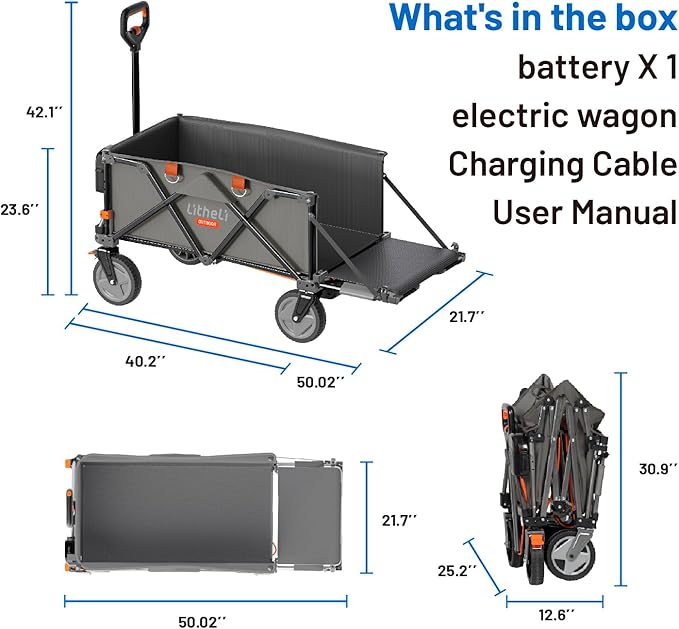 Litheli Electric Wagon Cart with 1 Battery, All-Terrain Wheels & Variable Speed | 200L Capacity, 300 lbs Heavy-Duty Utility Wagon for Camping Beach Garden Shopping, SE-Grey
