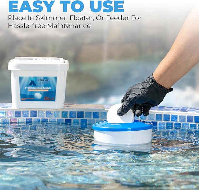 XtremeClear 3 Inch Stabilized Chlorine Tablets for Sanitizing Swimming Pools - Individually Wrapped, Slow Dissolving Chlorine - Tri-Chlor - 5 Pounds