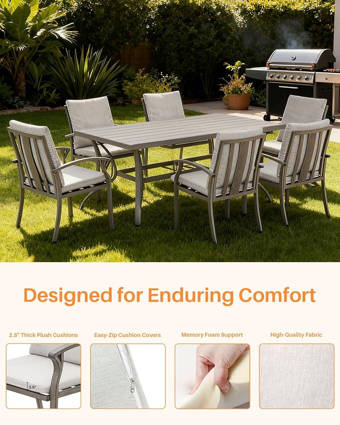 SEEHILL Patio Dining Chairs Set of 4, Aluminum Outdoor Dining Chairs with Thick Cushion, Patio Outdoor Chair Set for Table, Patio Chair Furniture Set for Deck, Backyard, Garden, Pool, Limed Oak
