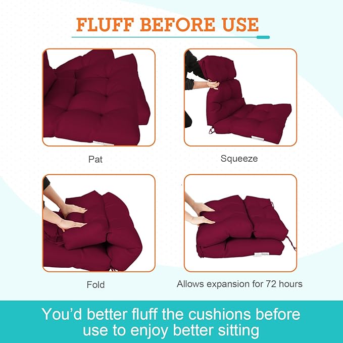 EAGLE PEAK Tufted Outdoor/Indoor High Back Patio Chair Cushion, Set of 1, 46'' x 22'', Red Purple