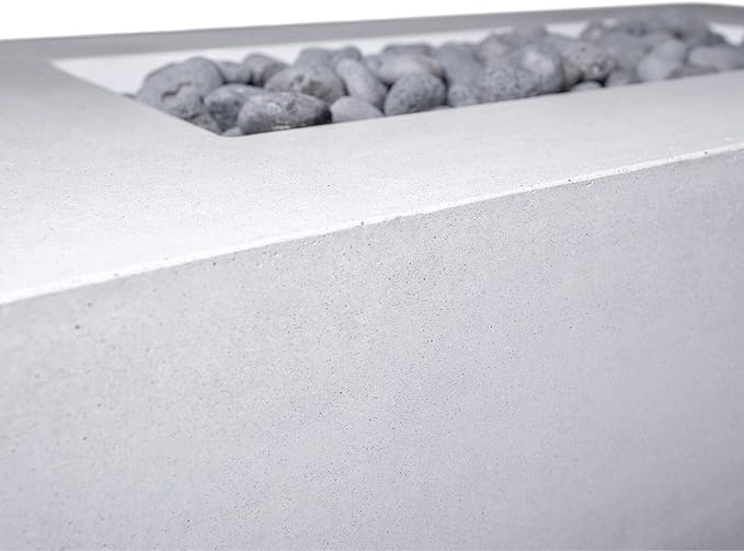 Vivid Heat - 60" Premium “Mesa 2" Concrete Fire Bowl - Heavy Cement Rectangle Natural Gas Fire Pit - Square Outdoor Fire Table with Key Valve GFRC (48” L x 32” W x 16” H) (Pewter Grey)