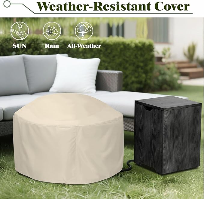 Dineli 2-Piece Outdoor Propane Fire Pit Table Set w Tank Table 30'' Round Fire Pit Table 2-in-1 Firepit Table for Outside Patio Gas Fire Pit Fireplace, 50,000 BTU, Brown with Wood Grain