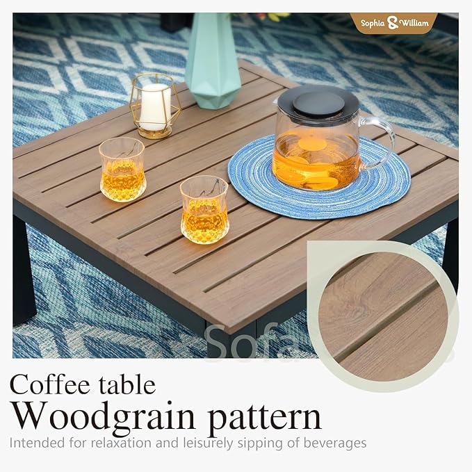 Sophia & William Outdoor Sectional Sofa 7 Piece Metal Outdoor Sectional Furniture Couch Patio Conversation Set with Cushions-4 x Single Sofa with Side Table, 1 x Loveseat, 2 x Tea Table