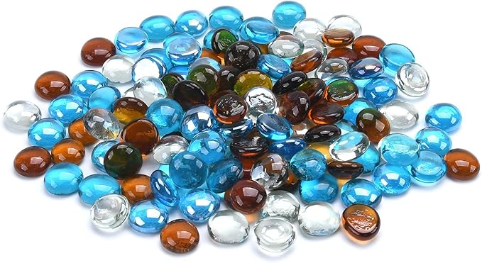 GasSaf Blended Fire Glass Beads for Outdoor Fire Pit, Fireplace, Replaces Existing Gas Logs & Lava Rocks, 3/4 Inch Glass(20 Pound)(Caribbean Blue, Amber, Crystal Clear Luster)