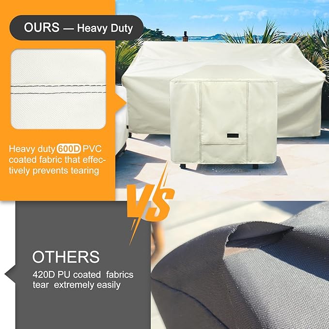 NettyPro Fire Pit Cover Square Waterproof Outdoor Firepit Cover for Gas Propane Fire Pit Table, 28 x 28 x 24 inch, Beige