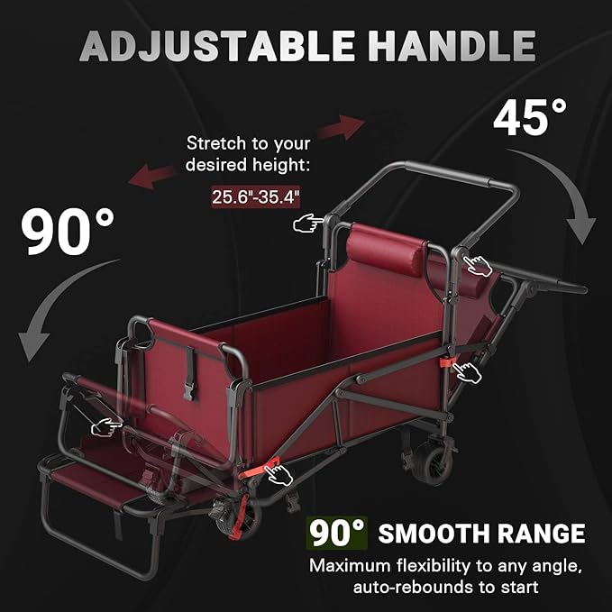 LEVELEVE Heavy Duty Folding Wagon - 2-in-1 Collapsible Cart, 400lb Capacity, All-Terrain Wheels w/Brakes & Side Pockets