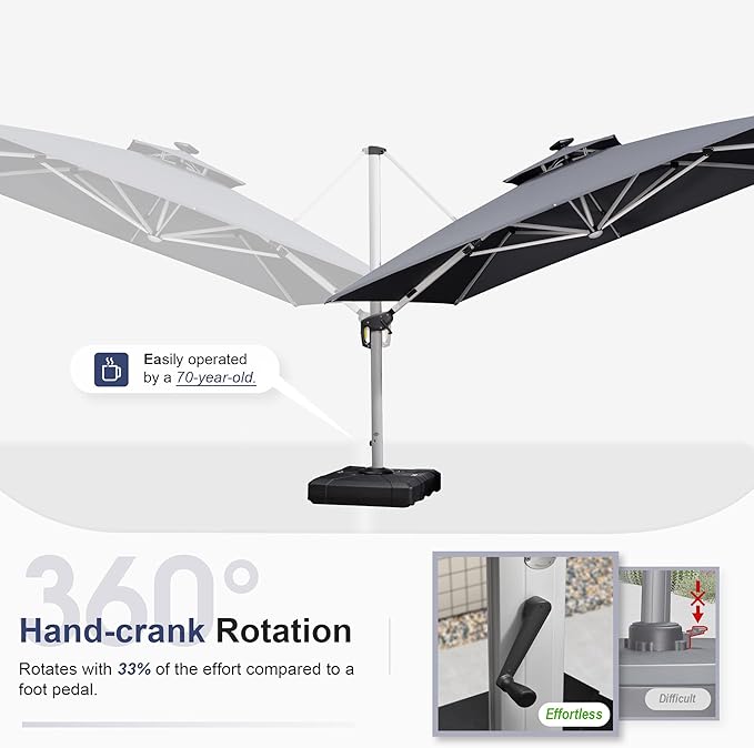 PURPLE LEAF 10' X 13' Double Top Deluxe Solar Powered LED Rectangle Patio Umbrella Offset Hanging Umbrella Outdoor Cantilever Umbrella, Grey