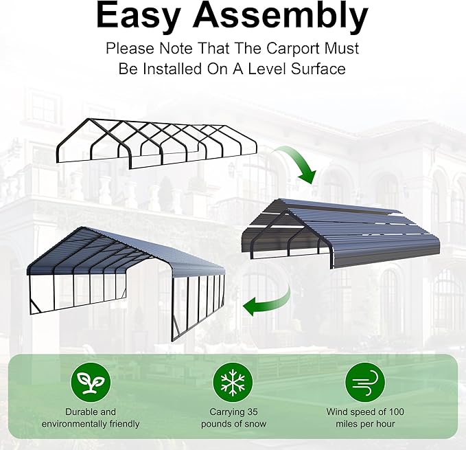 RV Metal 20x30FT Carport Canopy Heavy Duty Carports Kits for Garage,Aluminum Car Ports with Steel Shelter Frame Cover for 3 Car or Boats