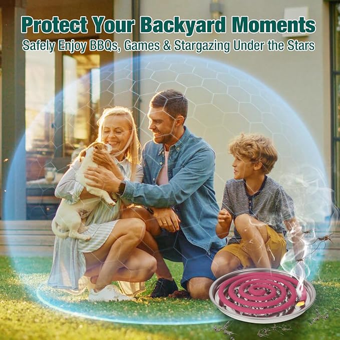 Extra Strong Mosquito Repellent Coils, 24 Pack Large Outdoor Coils Insect Repellent DEET Free, 6-Hour Protection Covers 12ft, Safe & Effective for Yard, Patio, Camping, Garden, Deck & BBQ Areas