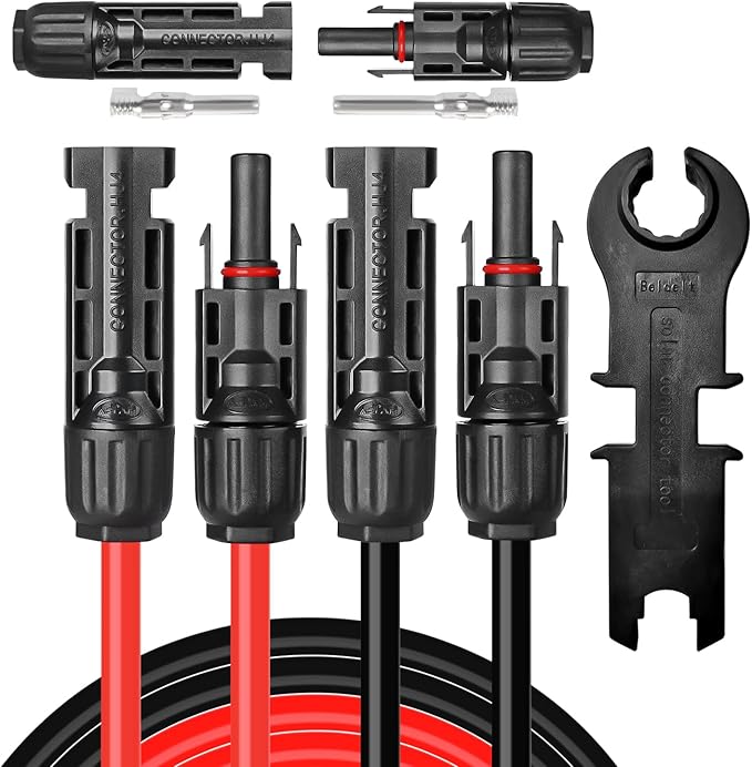 30 Feet 10AWG Solar Extension Cable with Female and Male Connector, Twin Wire Solar Panel Wire Adapter for Home, Shop and RV Solar Panels (30FT Red + 30FT Black)
