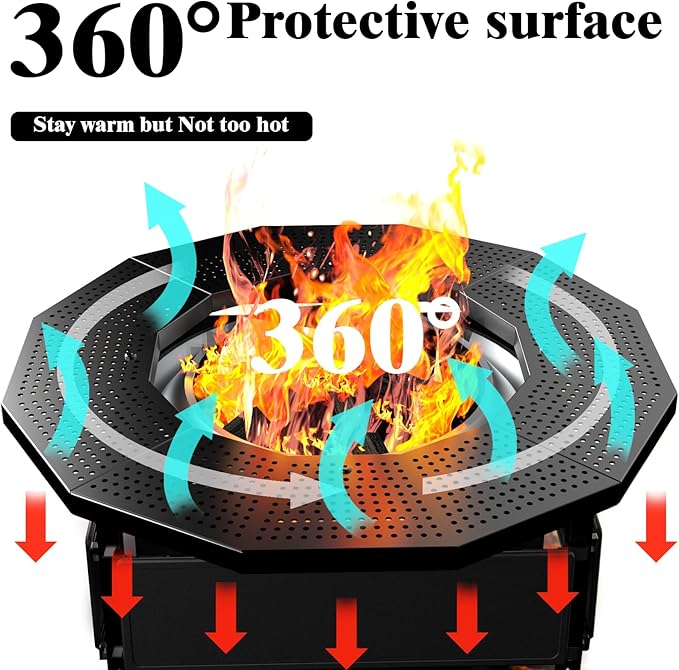 Fire Pit Surround Tabletop for Solo Stove Yukon 2.0 27 Inch, Fire Pit Surround Table Top, Accessories for Solo Stove, Adjustable with UV-Resistant Outdoor Fabric, Metal Black