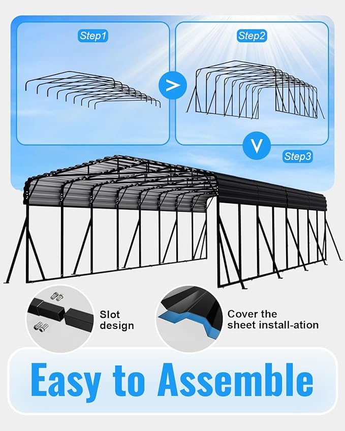 20x40FT Metal Carport, Heavy Duty Car Port Canopy with Metal Roof and Frame, Extra Large Carports Withstand Strong Wind or Heavy Rain, Suitable for Parking Pickup, Boat, Car, and Tractor