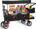 Wagon Cart with Removable Canopy,Collapsible Foldable Wagon, Heavy Duty Utility Outdoor Foldable Garden Cart with Wheels, Adjustable Handle, Outdoor Utility Wagon, Black
