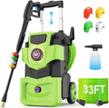 Imdot Adjustable Pressure Cleaner with 33FT Flexible Extension Hose + 34FT Power Cord, 4 Nozzles, Foam Cannon, Best Power Cleaner for Cars, Patios, Driveways, Green