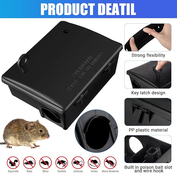 Qualirey 10 Pack Rat Bait Stations Large Rodent with Key Reusable Mouse Stations Mice Blocks Heavy Duty Boxes for Outdoor Rodents Mice Blocks, Bait Not Included, Black (9.8 x 7.5 x 3.9 Inches)
